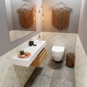 Mondiaz Andor toiletmeubel 60cm eiken met witte wastafel 120cm rechts met kraangat