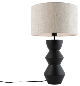 Design tafellamp zwart 16 cm stoffen kap lichtgrijs 35 cm - Alisia Design E27 rond Binnenverlichting Lamp