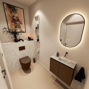 MONDIAZ TURE-DLUX 60cm toiletmeubel Rust. EDEN wastafel Ostra positie rechts. Zonder kraangat. TUREDX60RUSR0OST