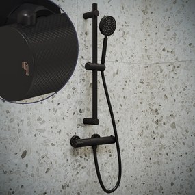Saniclear Nero Curved doucheset mat zwart met thermostatische kraan, handdouche en glijstang
