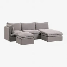 Modulaire 3-delige Chaise Longue Bank En Poef Van Linnen En Katoen Grace Stof Donkergrijs - Sklum