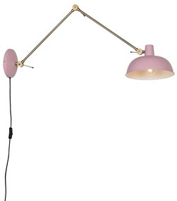 Retro wandlamp staal roze met brons - Milou