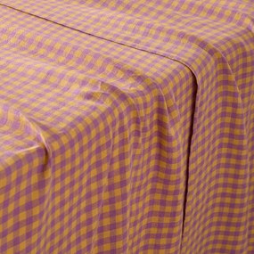Plat laken in gewassen linnen, Acélie lavandel/oker