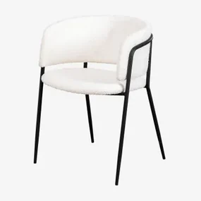 Set Van 2 Nalon Gestoffeerde Eetkamerstoelen Zwart & Chenille White - Sklum