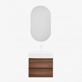 Badkamermeubelset Van Hout En Essenhoutfineer Met Geïntegreerde Wastafel Ona Donker Hout & Ovaal Met Opbergruimte Zwart 50x90 Cm Oricsa & - Sklum