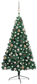 vidaXL Kunstkerstboom met LED's en kerstballen half 240 cm groen