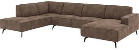 Goossens Hoekbank Hercules bruin, microvezel, 2,5-zits, modern design met ligelement links