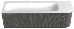 Mondiaz Kurve 145cm badmeubel ronding rechts shadow met 1 lade en deur en wastafel big large kraangat links