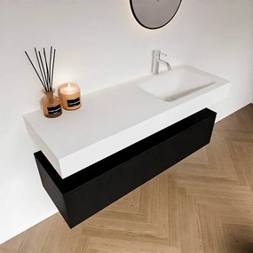 Zaro Alan badmeubel 130cm urban 1 lade met vrijhangende wastafel cloud rechts 1 kraangat talc