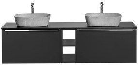 Comad Santa Fe Black badkamermeubel 180cm zwart mat met open kast en 2 mat grijze waskommen