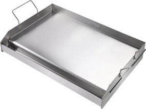 VEVOR Grillplaat 430 roestvrij staal 58,7 x 39,5 x 9,9 cm - Universele grillplaat 2 mm dik, geschikt voor buitengebruik, BBQ-feestgrillplaat met handvat, gasgrill voor gasgrill, houtskoolgrill en elektrische grillaccessoires