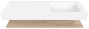 Zaro Alan badmeubel 130cm met planchet washed oak en vrijhangende wastafel cloud rechts 1 kraangat talc