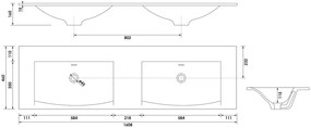 Brauer Glacier dubbele wastafel fine stone 160cm zonder kraangaten wit glans