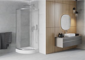 Mexen Rio halfronde douchecabine 70 x 70 cm, matglas, chroom + douchebak, wit - 863-070-070-01-30-4710
