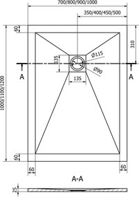Mexen Stone+ rechthoekige composietdouchebak 120 x 100 cm, wit, witte afdekking - 44101012-W