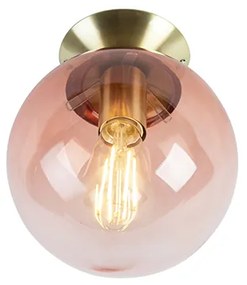 Art Deco plafondlamp messing met roze glas - Pallon Art Deco E27 bol / globe / rond Binnenverlichting Lamp