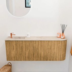 Mondiaz Joya DLux 110cm toiletmeubel ronding rechts oak met wastafel faye links 1 kraangat frappe