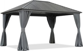 Metalen tuinhuisje Sardinië met gordijnen 3x4 Garden Point antraciet