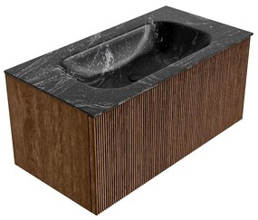 Mondiaz Kurve-dlux 90cm badmeubel walnut met 1 lade en wastafel big small midden 1 kraangat lava