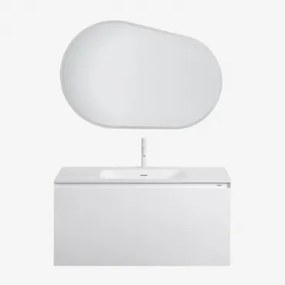Macrae Houten Badkamermeubelset Met Geïntegreerde Wastafel Wit & Ovaal Led En Anticondens 100x80 Cm Meunier & Wit ↑20 - Sklum