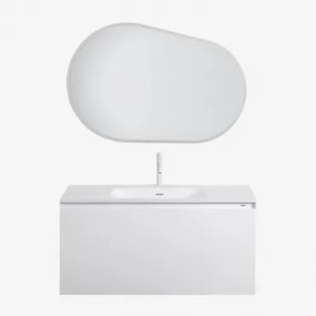 Macrae Zwevend Houten Badkamermeubelset Met Geïntegreerde Wastafel Wit & Ovaal Led En Anticondens 100x80 Cm Riben & Wit ↑20 Cm Met Overloop Aftapventi