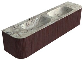 Mondiaz Kurve-dlux 190cm badmeubel ronding links/rechts ruby met 2 lades en deuren en wastafel stor small dubbel 2 kraangaten glace