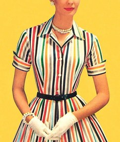 Ilustratie Woman Wearing Striped Dress and White Gloves, CSA Images