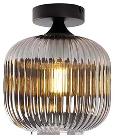 Art deco plafondlamp zwart met smoke glas - Karel