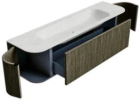 Mondiaz Kurve-dlux 170cm badmeubel ronding links/rechts shadow met 1 lade en 2 deuren en wastafel big large midden 2 kraangaten opalo