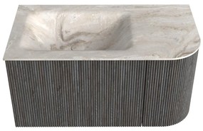 Mondiaz Kurve-dlux 85cm badmeubel ronding rechts shadow met 1 lade en deur en wastafel cloud links zonder kraangat frappe