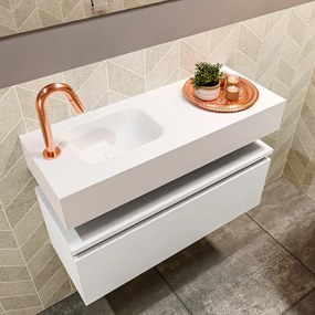 Mondiaz Andor toiletmeubel 80cm mat wit met witte wastafel links met kraangat