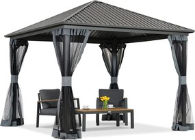 Metalen tuinhuisje Sardinia 3x3 met klamboe Garden Point antraciet