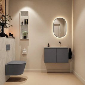 Mondiaz Ture DLux toiletmeubel 80cm dark grey met wastafel opalo rechts zonder kraangat