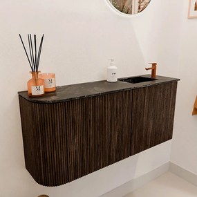 Mondiaz Joya DLux 90cm toiletmeubel ronding links walnut met wastafel faye rechts 1 kraangat lava