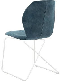 Goossens Excellent Eetkamerstoel Manzini blauw velvet stof leuning, modern design