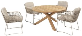 4 Seasons Outdoor Murcia dining set latte met teak Prado tafel Ø 130 cm      beige weerbestendig