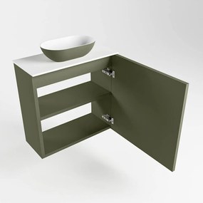 Mondiaz Fowy toiletmeubel 50cm army met legergroene waskom midden zonder kraangat