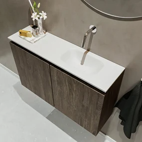 Mondiaz Ture 80cm toiletmeubel dark brown met wastafel talc rechts geen kraangat
