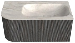 Mondiaz Kurve-dlux 95cm badmeubel ronding links shadow met 1 lade en deur en wastafel big small rechts zonder kraangat ostra
