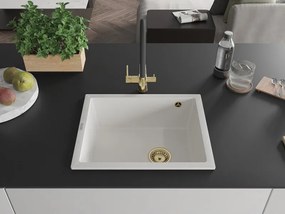 Mexen Pedro granieten spoelbak 1-kamerig 560 x 460 mm, wit, gouden sifon - 6508561000-20-G