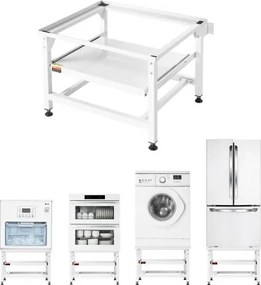 VEVOR wasmachineonderstel 410 mm hoog, wasmachineverhoger met uitschuifbaar schap, draagvermogen van 318 kg, antislipvoetjes, stalen drogeronderstel, sokkel, universeel compatibel, wit