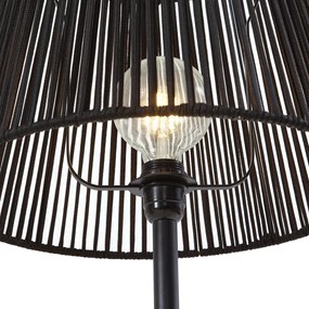 Buiten vloerlamp zwart met kap zwart touw IP44 - VirginiaJapandi E27 IP44 Buitenverlichting rond