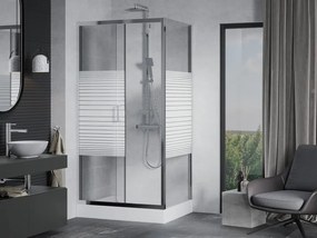 Mexen Apia schuifdouchecabine 100 x 80 cm, witte strepen, chroom + Rio douchebak - 840-100-080-01-20-4510