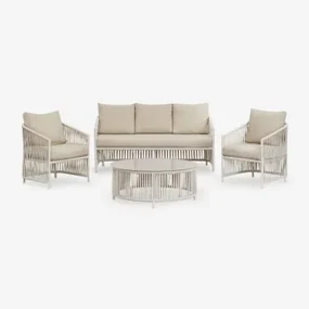 Tuinset Met Een 2-zitsbank, 2 Fauteuils En Salontafels Van Aluminium En Sophie Gevlochten Touw. Gardenia Wit - Sklum