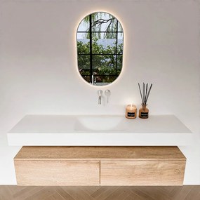 Zaro Alan badmeubel 160cm washed oak 2 lades met vrijhangende wastafel cloud midden zonder kraangat talc