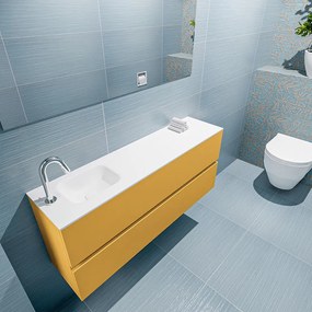 Mondiaz Ada 120cm toiletmeubel ocher met wastafel talc links 1 kraangat