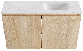 Mondiaz Ture DLux toiletmeubel 80cm washed oak met wastafel opalo rechts zonder kraangat