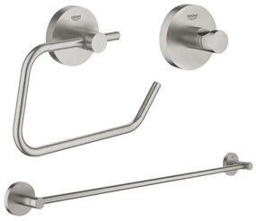 GROHE Essentials accessoireset 3-delig met handdoekhouder, handdoekhaak en toiletrolhouder zonder klep super steel sw97637/sw97640/sw97648/