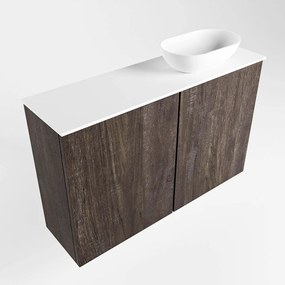 Mondiaz Fowy toiletmeubel 80cm dark brown met witte waskom rechts zonder kraangat