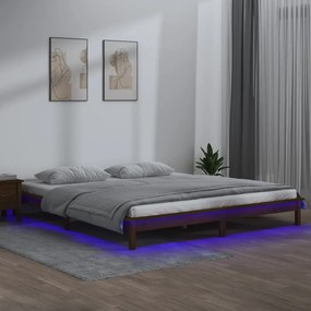 vidaXL Bedframe LED massief hout honingbruin 135x190 cm 4FT6 Double